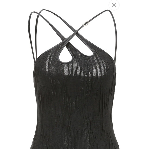 Nana Jacqueline Franca LBD Stretch Mini Dress Rhinestone On Strap Large NWT $368 - Picture 3 of 16